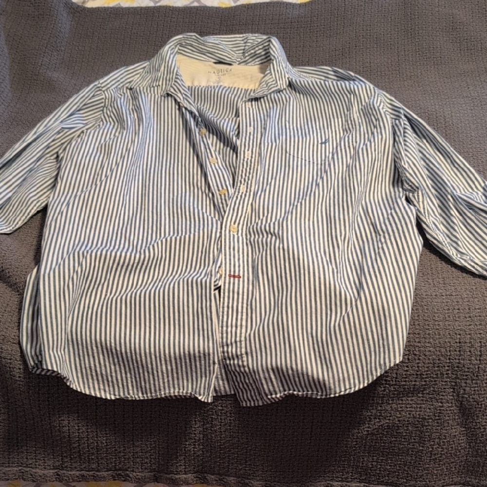 Nautica Women's Blue and White Striped Blouse